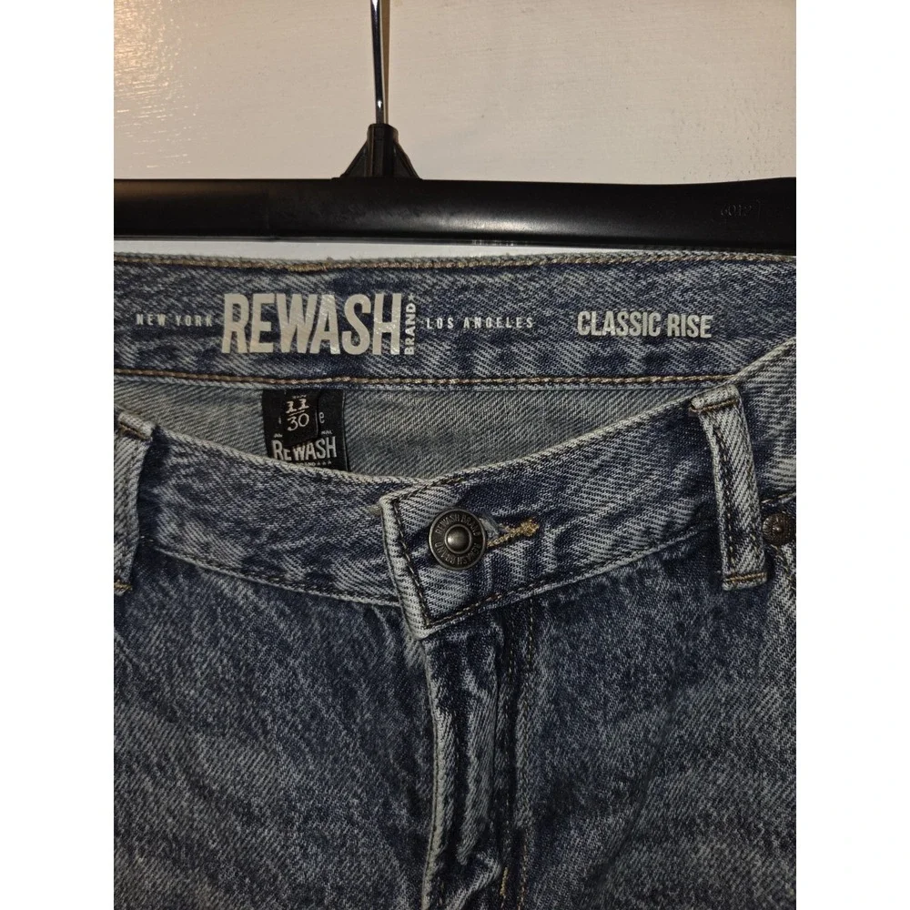 Rewash Jeans Women 11/30 Medium Acid Wash Wide Leg Distressed Zip Fly Eco Denim